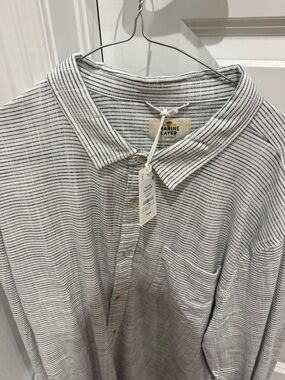 Marine Layer White and Grey Striped Casual Button-Down Shirt